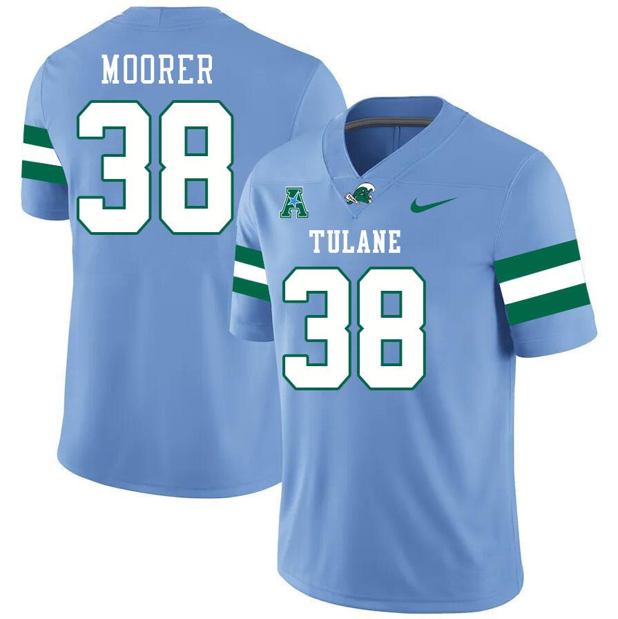 Tulane Green Wave #38 Jared Moorer College Football Jerseys Stitched Sale-Blue